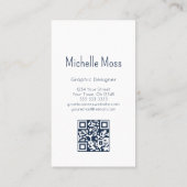 Carte De Visite Simple Daisy QR code Navy Blue Graphic Designer (Dos)