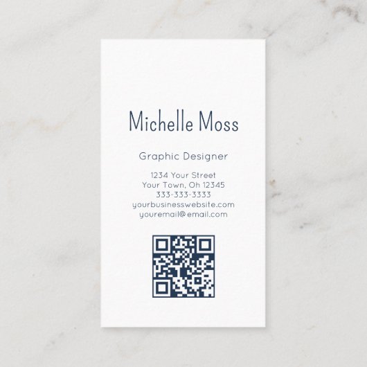 Carte De Visite Simple Daisy QR code Navy Blue Graphic Designer (Dos)