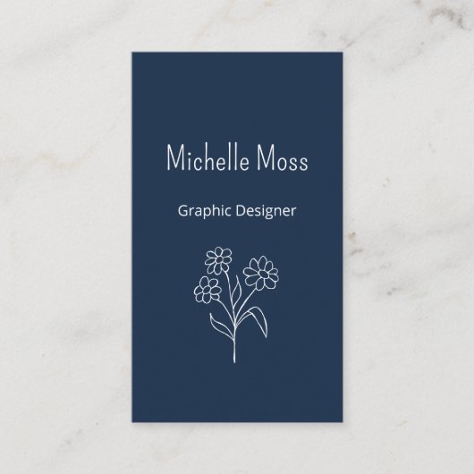 Carte De Visite Simple Daisy QR code Navy Blue Graphic Designer (Devant)
