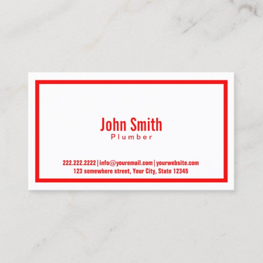 Carte de visite simple de plomberie à bordure roug (Devant)