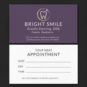 Carte De Visite Simple Dentiste Rendez-vous Dentaire Or Violet