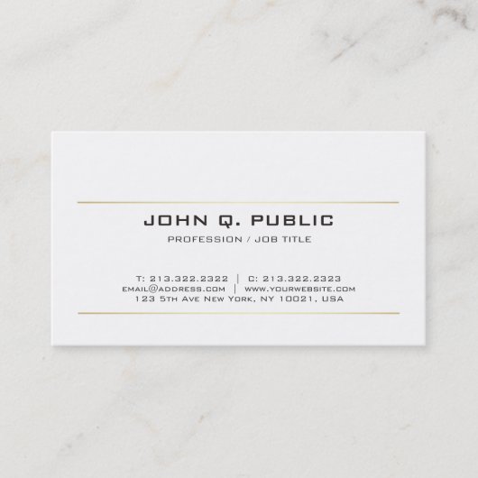 Carte De Visite Simple Design Gold Stripes Moderne Blanc Élégant (Devant)