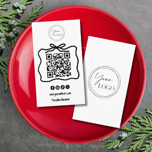 Carte De Visite Simple Doodle Bow Your Logo Social Media QR Code