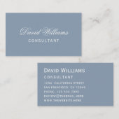 Carte De Visite Simple Dusty bleu moderne couleur blanc Script (Devant / Derrière)