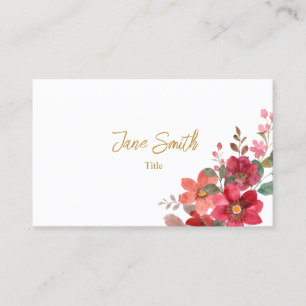 Carte de visite simple élégant à fleurs rouges