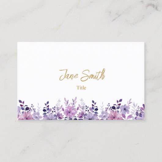 Carte de visite simple élégant à fleurs violettes (Devant)