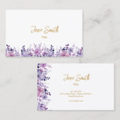 Carte de visite simple élégant à fleurs violettes (Devant / Derrière)