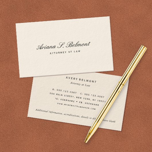Carte De Visite Simple Elegant Attorney Cream Business Card