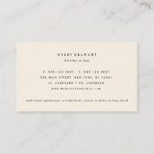 Carte De Visite Simple Elegant Attorney Cream Business Card (Dos)
