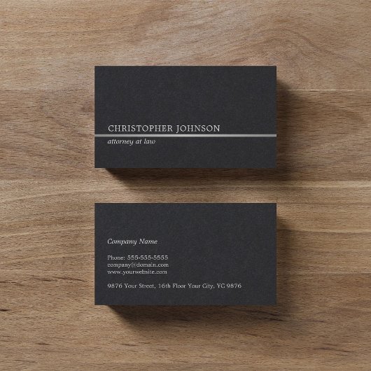 Carte De Visite Simple Elegant Black Faux Silver Line Attorney