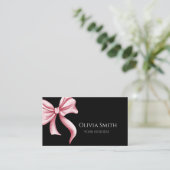 Carte De Visite Simple Elegant Black Pink Bow QR Code (Debout devant)