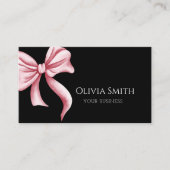 Carte De Visite Simple Elegant Black Pink Bow QR Code (Devant)