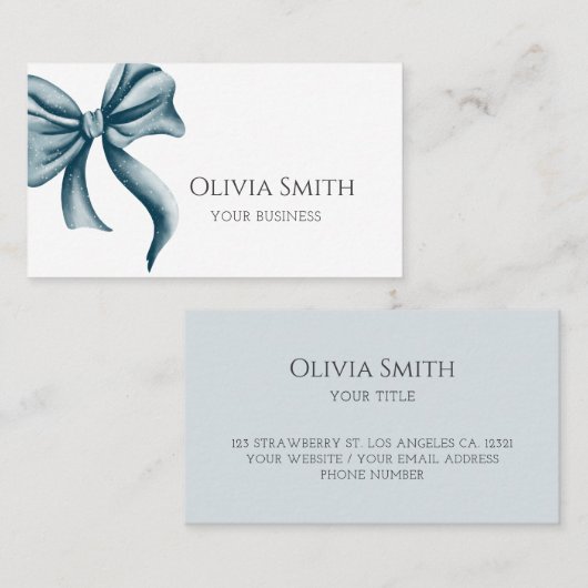 Carte De Visite Simple Elegant Blue Bow (Devant / Derrière)