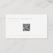 Carte De Visite Simple Elegant Boho Beige Monogramme QR Code (Dos)