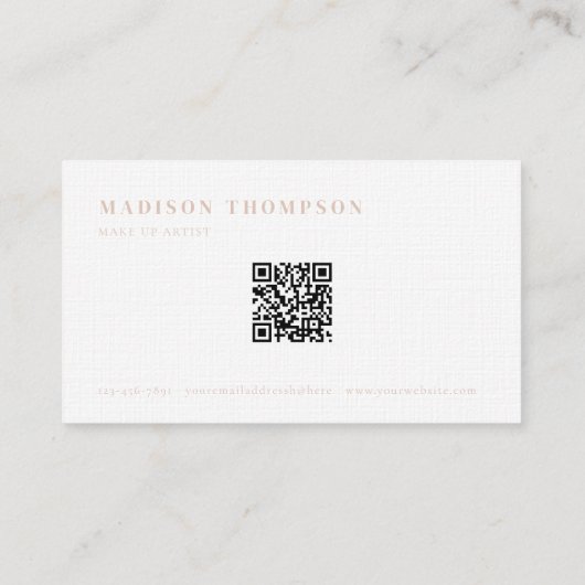 Carte De Visite Simple Elegant Boho Beige Monogramme QR Code (Dos)