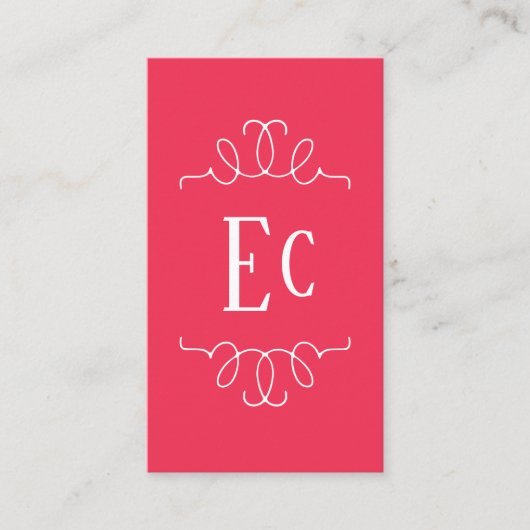 Carte De Visite Simple Elegant Boho Blanc Cadre Monogramme Rouge (Devant)