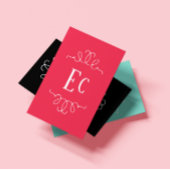 Carte De Visite Simple Elegant Boho Blanc Cadre Monogramme Rouge