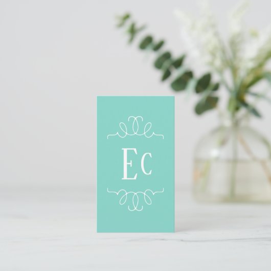 Carte De Visite Simple Elegant Boho Blanc Cadre Monogramme Vert (Debout devant)