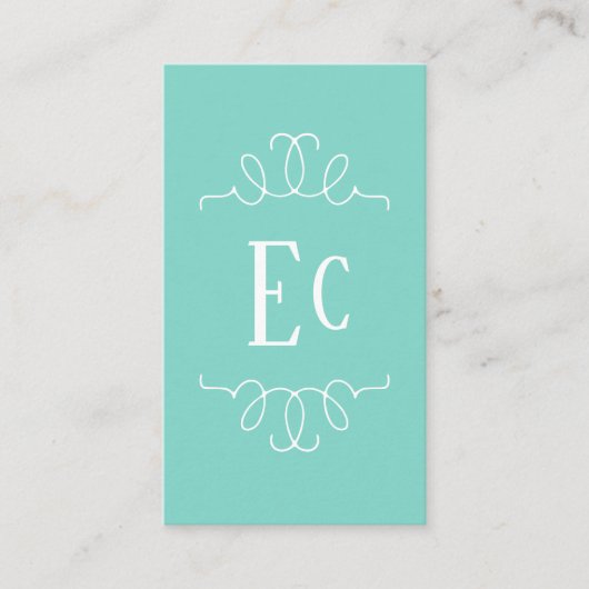 Carte De Visite Simple Elegant Boho Blanc Cadre Monogramme Vert (Devant)