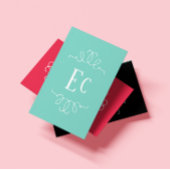 Carte De Visite Simple Elegant Boho Blanc Cadre Monogramme Vert