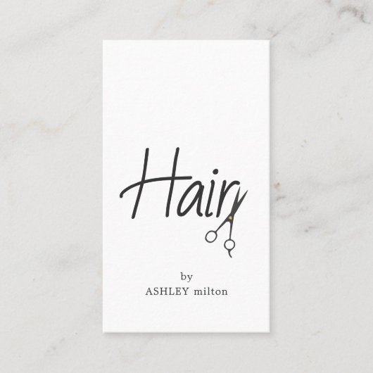Carte De Visite Simple Elegant Ciseaux Noir Blanc Coiffeuse (Devant)