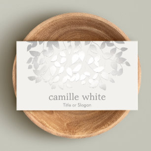 Carte De Visite Simple Elegant Faux Feuille en argent Spa