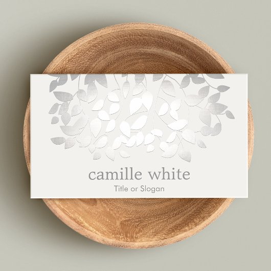Carte De Visite Simple Elegant Faux Feuille en argent Spa