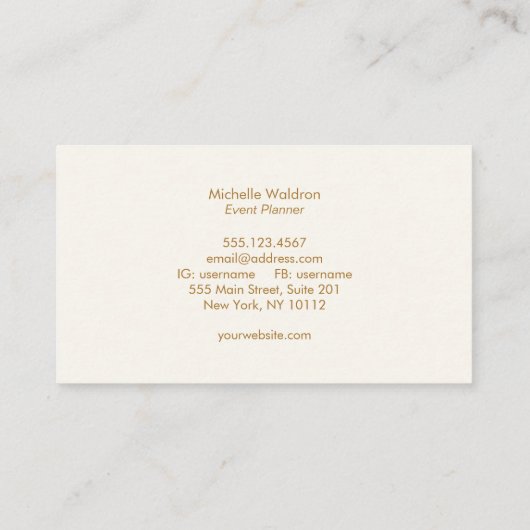 Carte De Visite Simple Elegant Gold Star Event Planner Crème blanc (Dos)