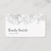 Carte De Visite Simple Elegant Gray Floral Line Art QRCode (Devant)