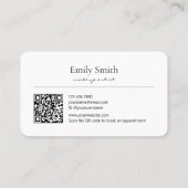 Carte De Visite Simple Elegant Gray Floral Line Art QRCode (Dos)