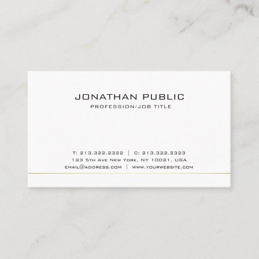 Carte De Visite Simple Élégant Moderne Blanc Professionnel (Devant)