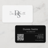 Carte De Visite Simple Elegant Monogram Initial QRcode Black White (Devant / Derrière)