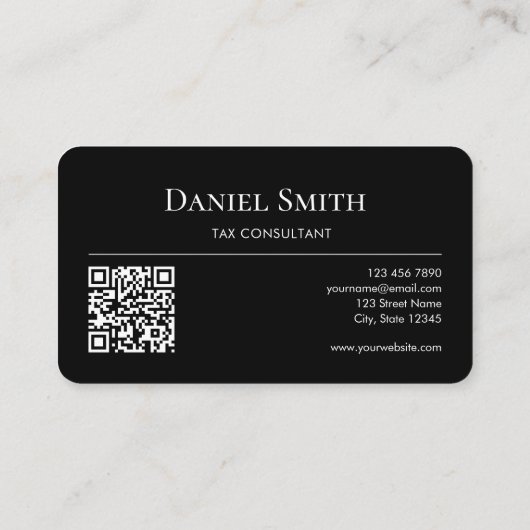 Carte De Visite Simple Elegant Monogram Initial QRcode Black White (Dos)