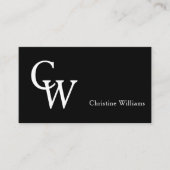 Carte De Visite Simple Élégant Monogramme Professionnel Noir Blanc (Devant)