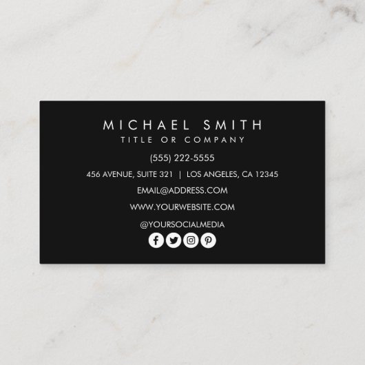 Carte De Visite Simple élégant noir blanc ananas (Dos)