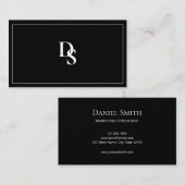 Carte De Visite Simple élégant noir et blanc avec initial (Devant / Derrière)