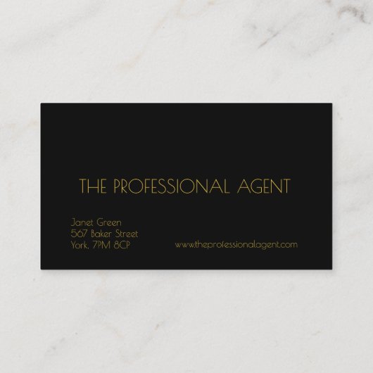 Carte De Visite Simple Elegant Noir & Or Monogramme Professionnel (Dos)