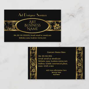 Carte De Visite Simple Elegant or noir floral Damask