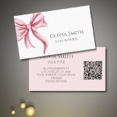 Carte De Visite Simple Elegant Pink Bow QR Code