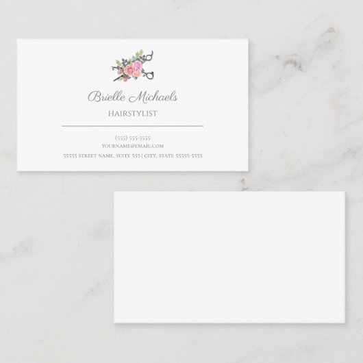 Carte De Visite Simple Elegant Rose Ciseaux Ciseaux de cheveux Sty (Devant / Derrière)