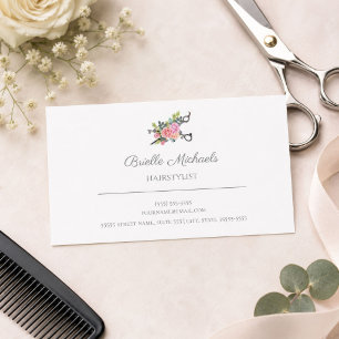 Carte De Visite Simple Elegant Rose Ciseaux Ciseaux de cheveux Sty