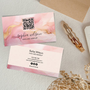 Carte De Visite Simple Élégant Social Media Blush Pink QR Code