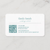 Carte De Visite Simple Elegant Teal Blue Floral Line Art QRCode (Dos)