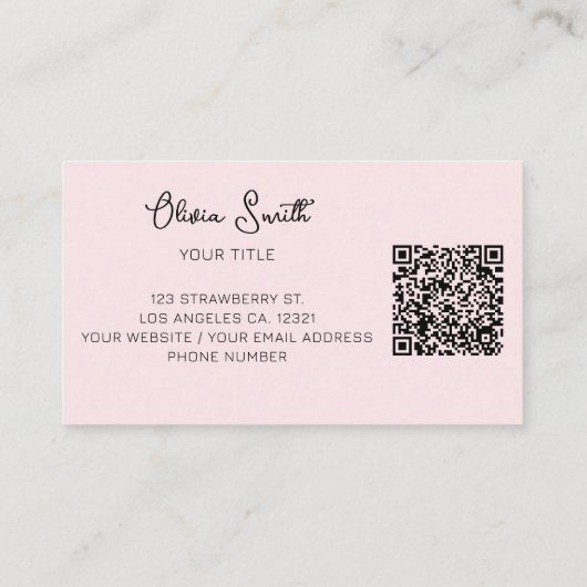 Carte De Visite Simple Elegant Typography Pink Bow QR Code (Dos)