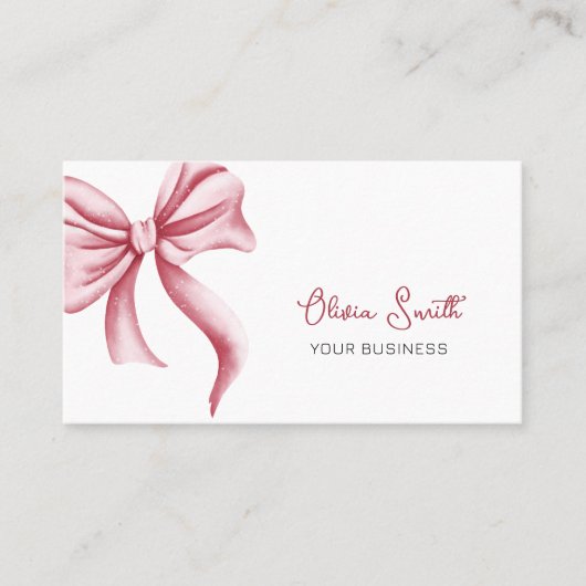 Carte De Visite Simple Elegant Typography Pink Bow QR Code (Devant)