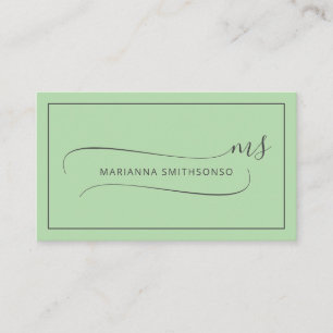 Carte De Visite Simple Élégant Vert Gris Minimaliste Deux Monogram