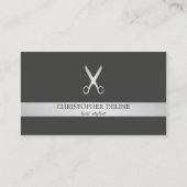 Carte De Visite Simple Elégante Faux Silver Scissor Liste de cheve (Devant)