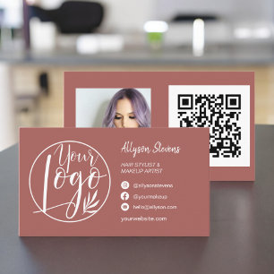 Carte De Visite Simple en terre cuite maquillage photo logo qr cod