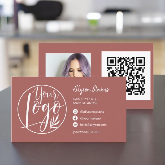 Carte De Visite Simple en terre cuite maquillage photo logo qr cod