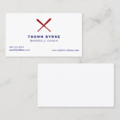 Carte De Visite Simple entraîneur de baseball Crossed Bats (Devant / Derrière)